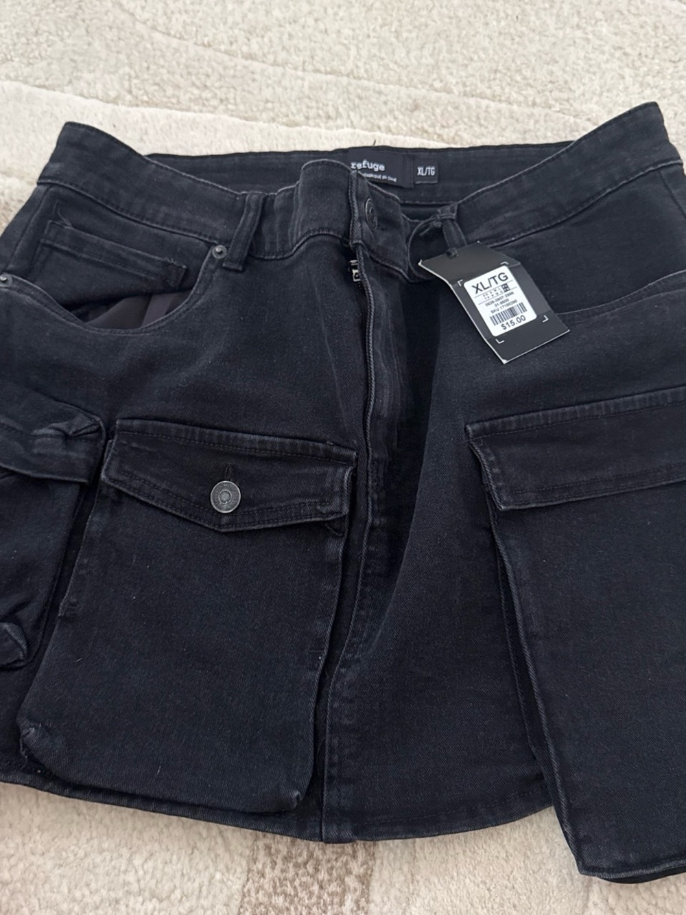 Refuge Black Denim Mini Skirt with Branded Tag